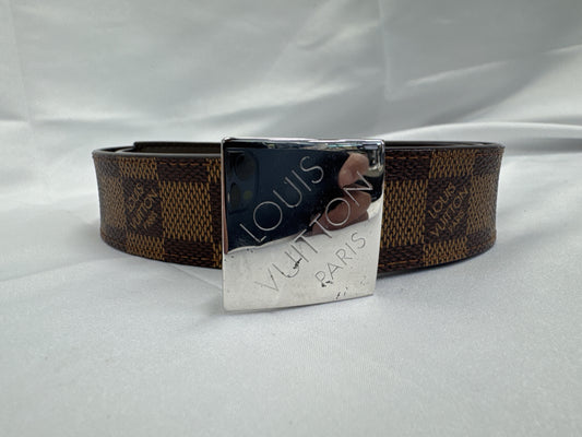 LOUIS VUITTON LV Damier Silver Buckle Santur Belt