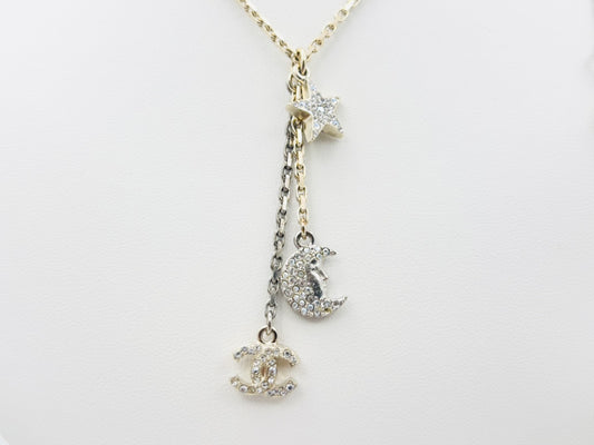 CHANEL Chanel 17B Moon Star Necklace with Faux Pearl and Rhinestones