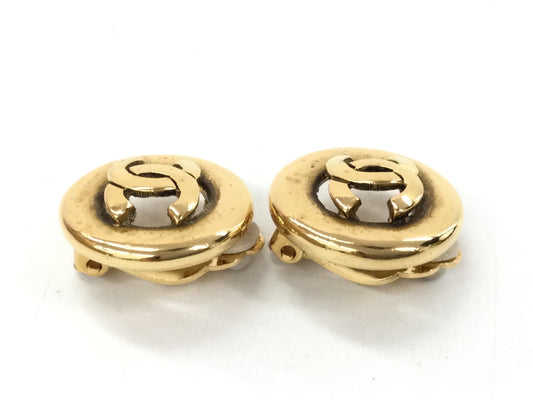 CHANEL Coco Mark Gold Engraved Earrings