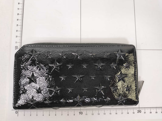 JIMMY CHOO Enamel Round Zip Long Wallet Black Wallet