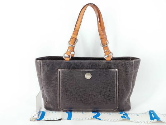 COACH Leather Handbag 10135 Black x Brown Handbag