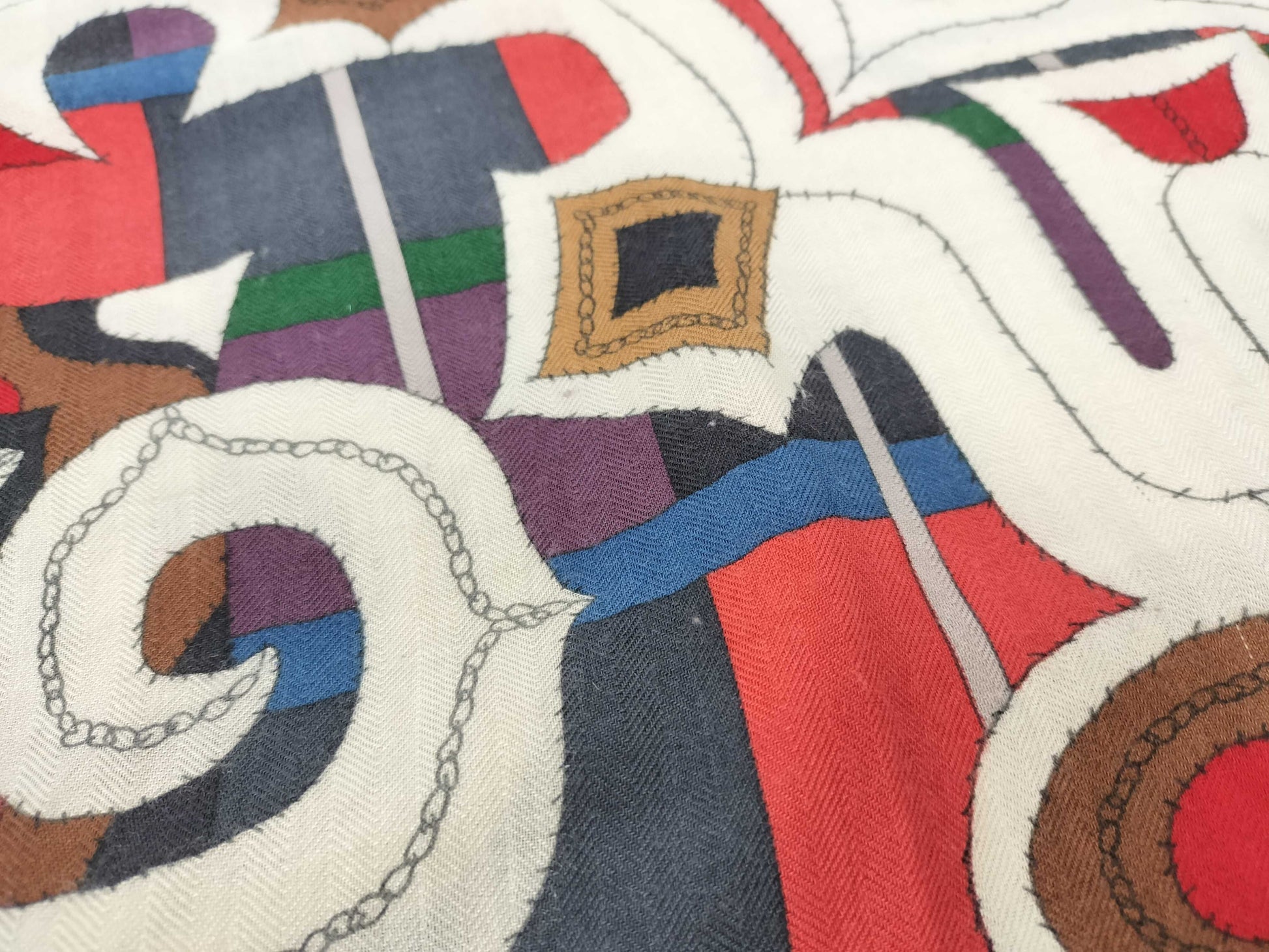 HERMES Ainu Heart Cashmere and Silk Stole Blue and Multicolor Scarf