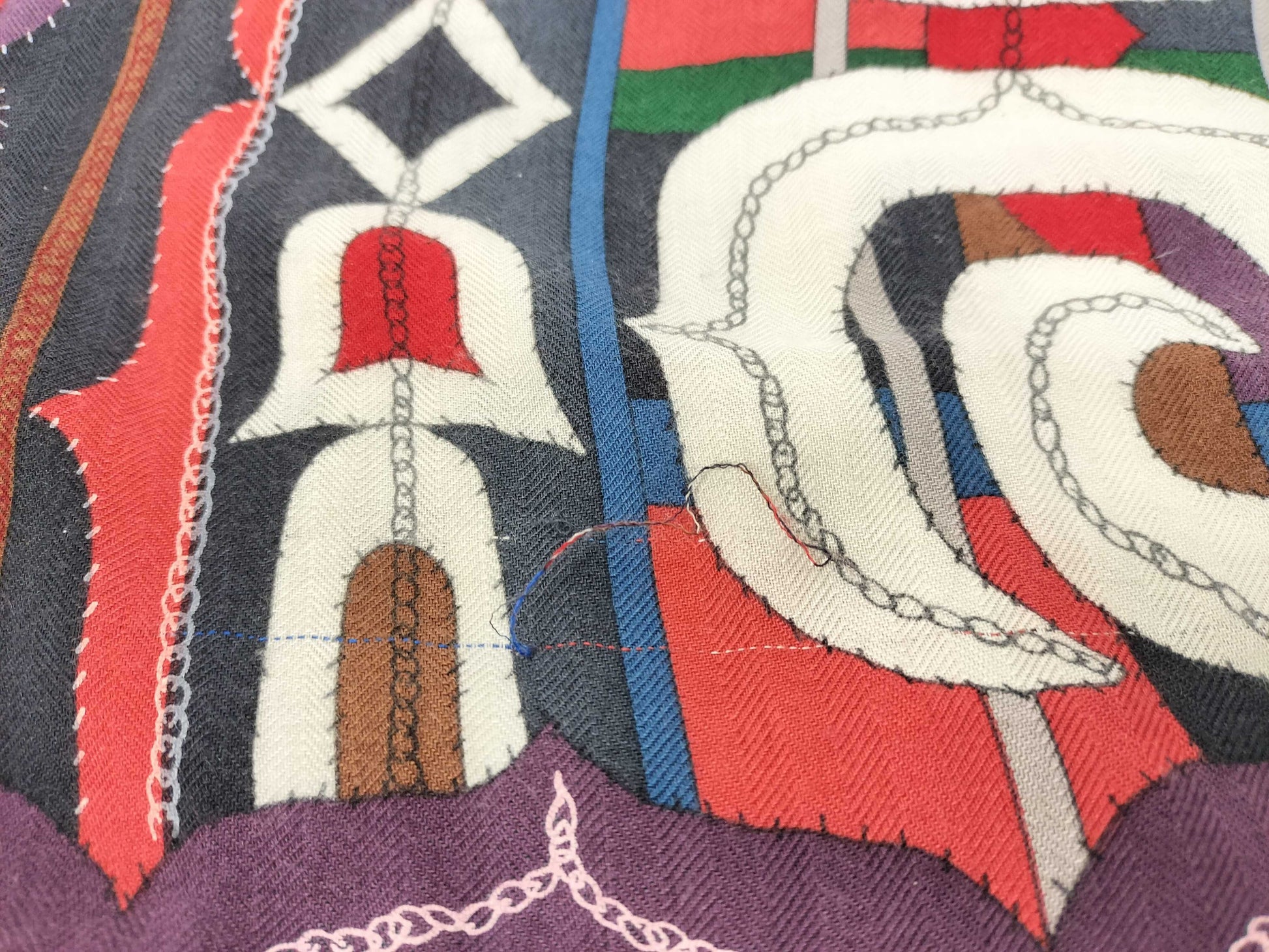 HERMES Ainu Heart Cashmere and Silk Stole Blue and Multicolor Scarf