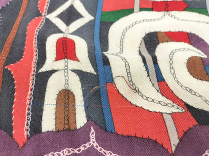 HERMES Ainu Heart Cashmere and Silk Stole Blue and Multicolor Scarf