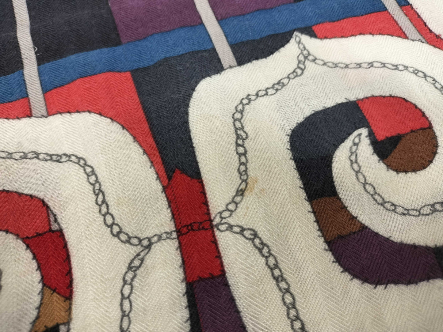 HERMES Ainu Heart Cashmere and Silk Stole Blue and Multicolor Scarf