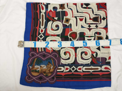 HERMES Ainu Heart Cashmere and Silk Stole Blue and Multicolor Scarf