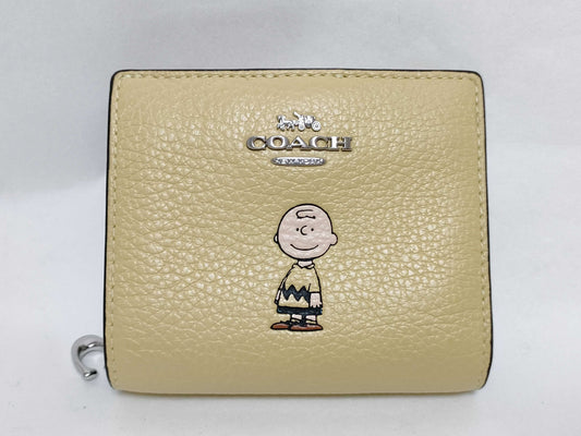 COACH Leather Bifold Wallet CBN90 Yellow Beige