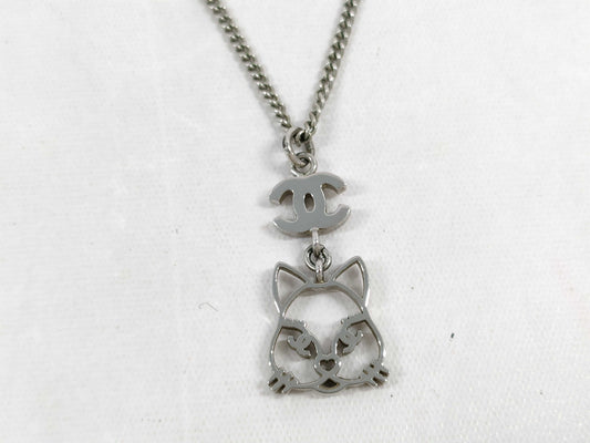 CHANEL Coco Mark Cat Necklace Silver B16/K Necklace