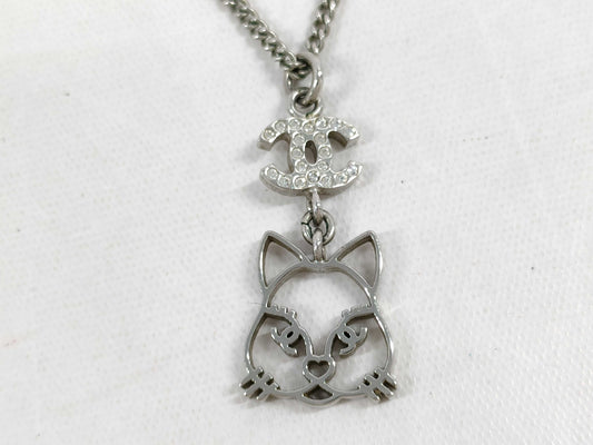 CHANEL Coco Mark Cat Necklace Silver B16/K Necklace