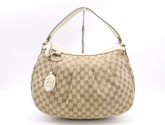 GUCCI 232955 GG Canvas Sukey Shoulder Bag Brown with Charm