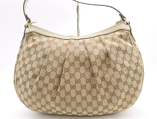 GUCCI 232955 GG Canvas Sukey Shoulder Bag Brown with Charm