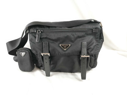 PRADA ReNylon Flap Double Belt Shoulder Bag with Pouch 1BD953