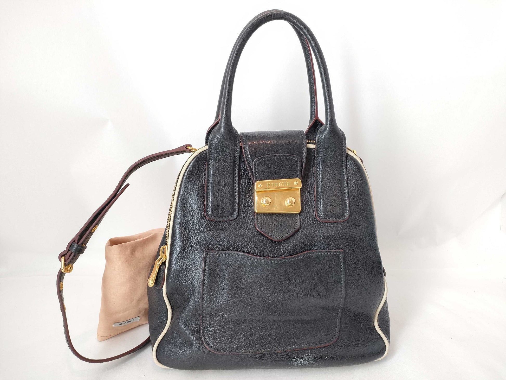 Miu Miu SG - Miu Miu RL0068 Leather 2-way Handbag Black