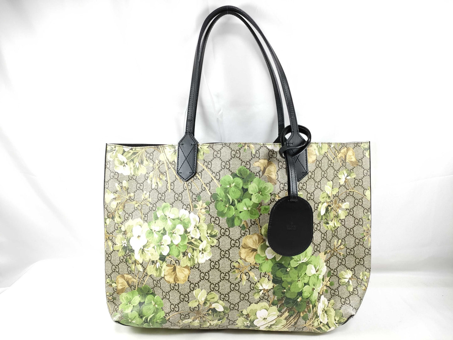 GUCCI GG Supreme PVC and Leather Tote Bag, Beige and Red, 368568 B