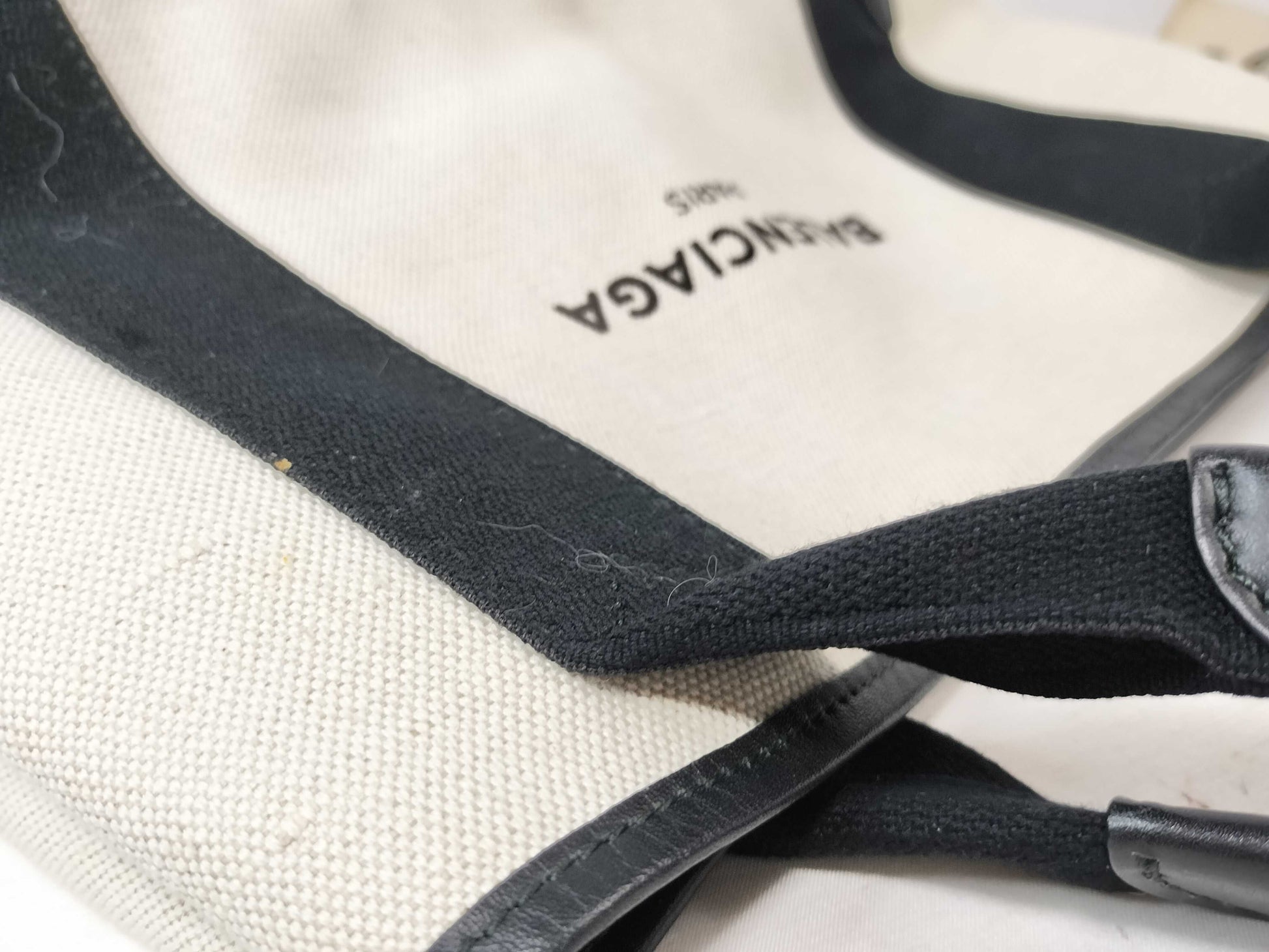 BALENCIAGA Navy Cabas Canvas and Leather Handbag, Beige and Black, 339933