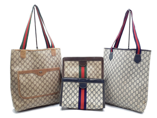 GUCCI 4-Piece Set GG Supreme Sherry Line Leather Tote Bag
