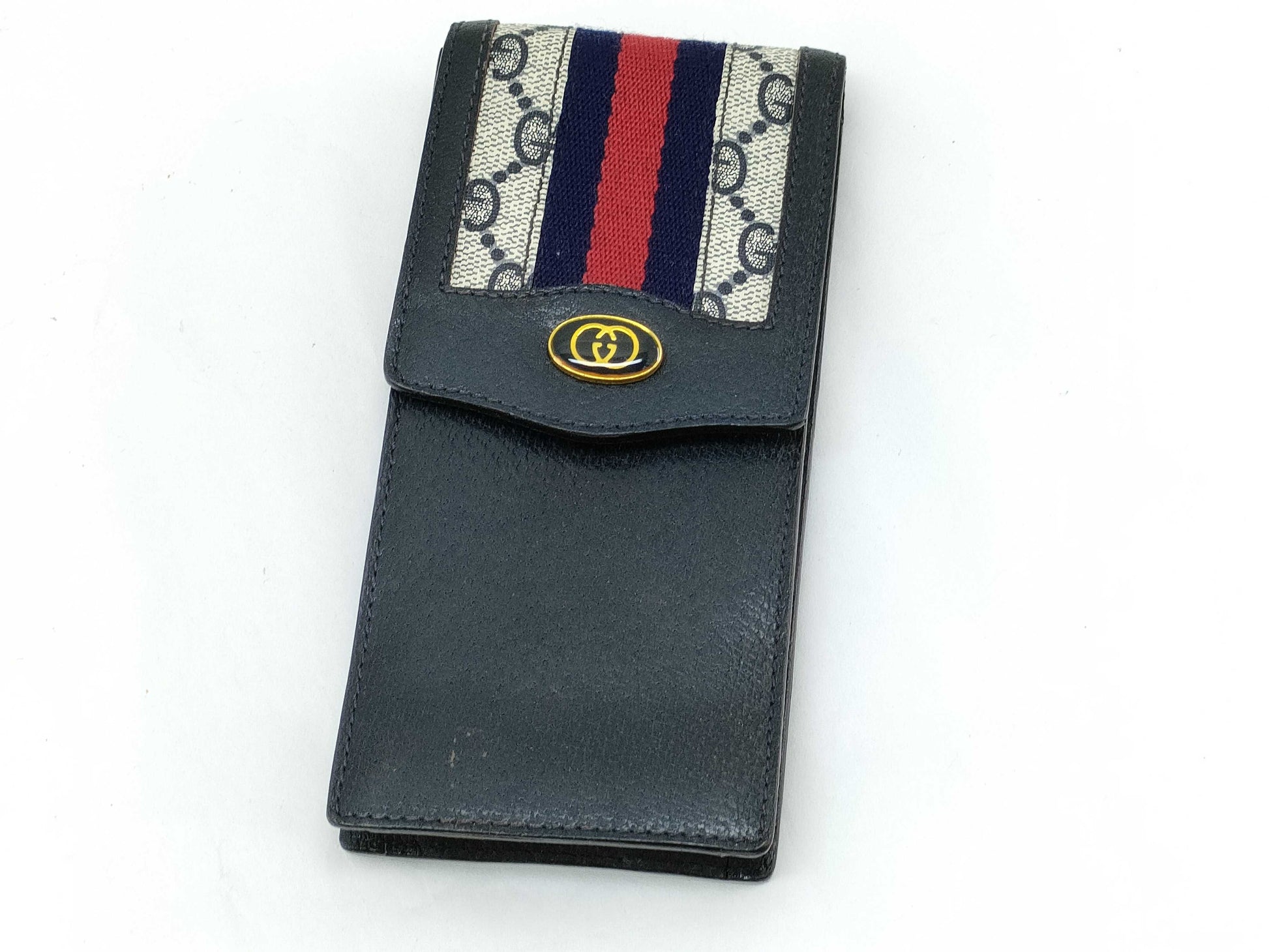 GUCCI Sherry Line GG Supreme Pen Case, Navy, Other Accessories