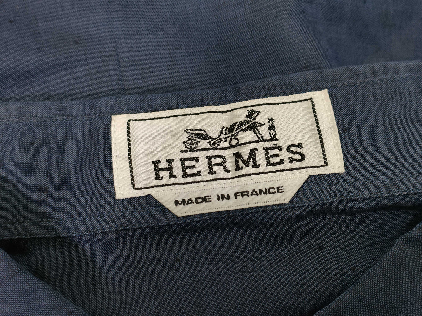 HERMES Cotton and Linen Short Sleeve Shirt Blue Tops