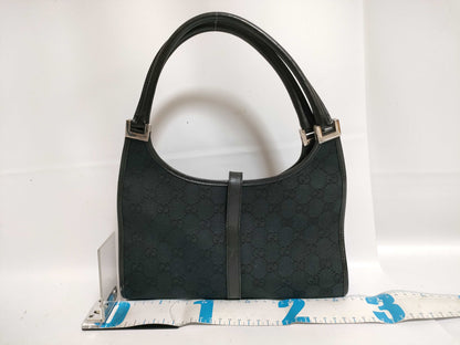 GUCCI Gucci Jackie Shoulder GG Canvas Black Leather Shoulder Bag