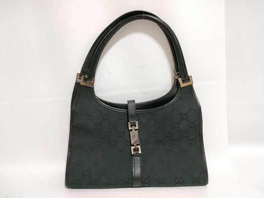 GUCCI Gucci Jackie Shoulder GG Canvas Black Leather Shoulder Bag