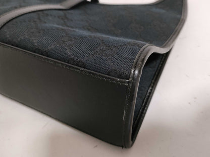 GUCCI Gucci Jackie Shoulder GG Canvas Black Leather Shoulder Bag