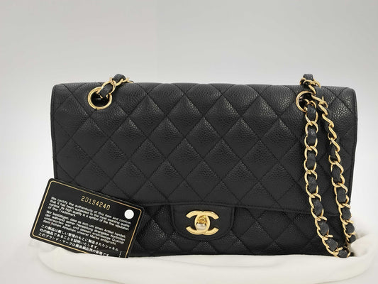 CHANEL Matelasse 25 Double Flap Caviar Black Chain Shoulder Bag