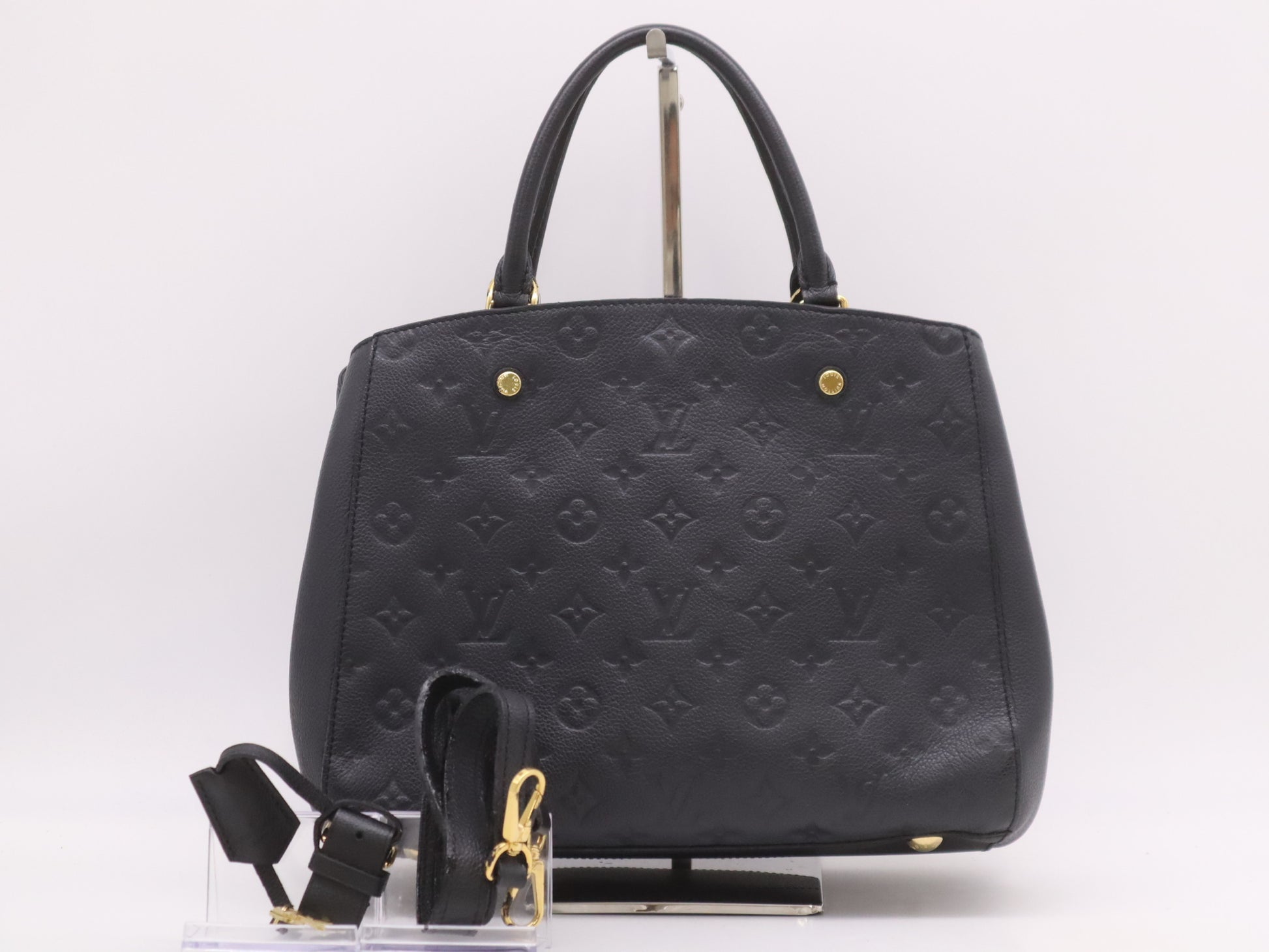 LOUIS VUITTON M41048 Unplanted Montaigne MM Noir TR3184 Handbag with Shoulder Strap, Crochette, Poignier, Cadena Keys x2