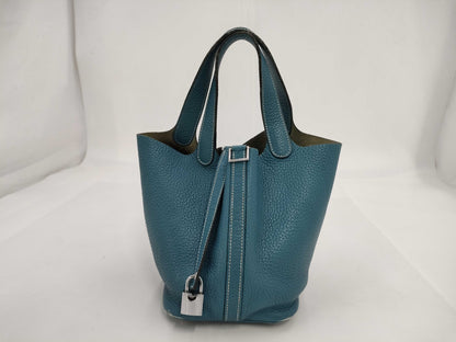HERMES Picotin Lock PM Taurillon Clemence Blue Handbag