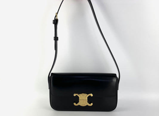 CELINE Triomphe Black Claude Leather Shoulder Bag with GD Hardware
