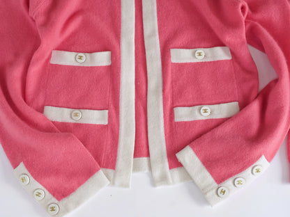 CHANEL 95C Cashmere Ensemble, Size 38, CC Button, Pink/Ivory Cardigan