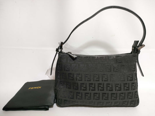 FENDI Zucchino Canvas and Leather Handbag