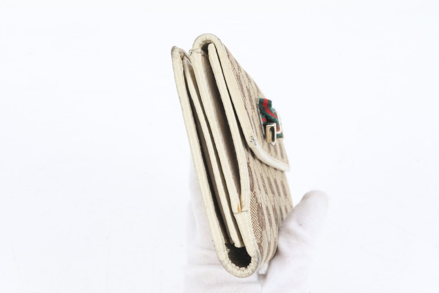GUCCI GG Canvas Long Wallet with Sherry Ribbon