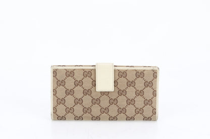 GUCCI GG Canvas Long Wallet with Sherry Ribbon