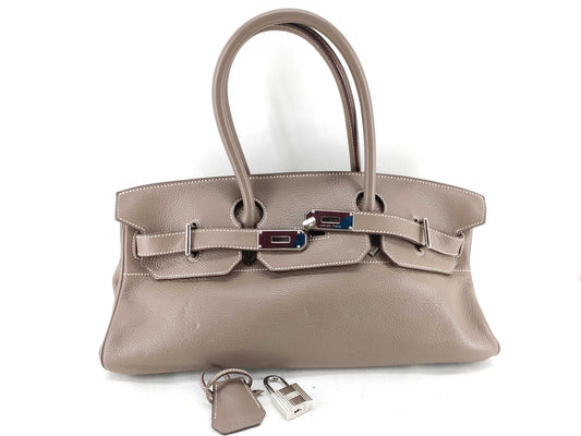 HERMES Birkin Shoulder Birkin Bag, L Engraved, Taurillon, with Padlock, Key, and Clochet