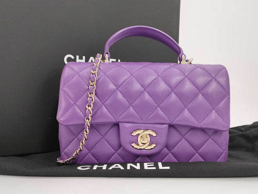 (10305_0013) CHANEL 2-Way Bag, Top Handle, AS2431 Type, Mini Flap, Lambskin, Purple Plate (T4X10E33), Shoulder Bag