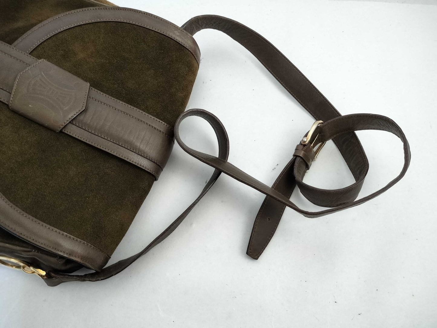 CELINE Macadam Suede Shoulder Bag in Green