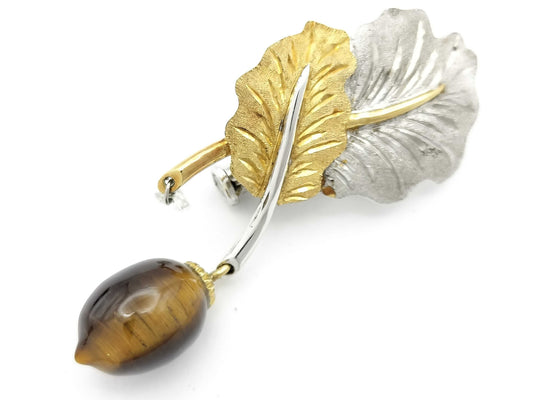 Tiger's Eye D0.08ct K18/K15/METAL 4.1g Brooch 