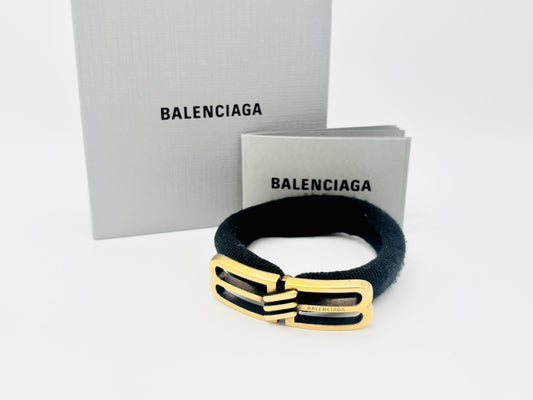 (10311_0142) BALENCIAGA BB Logo Icon Hair Tie, Gold and Black, Hair Accessory