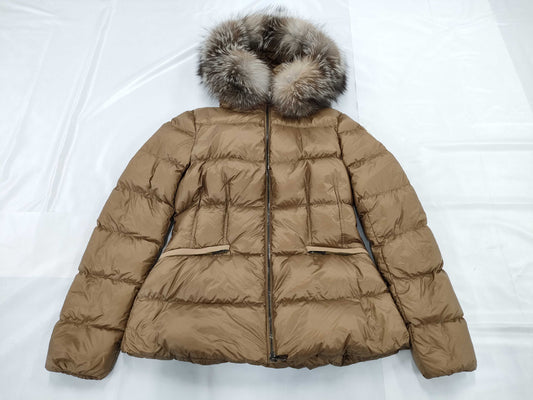(10312_0170)▼Moncler BOED Down Coat, Fluffy Frosted Fox Fur, Nylon, Bronze #1 Coat