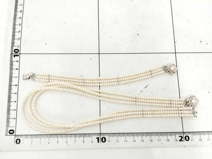3-strand semi-round pearl necklace, approximately 3.5-3.8mm diameter, sterling silver/metal, 42.1g 
