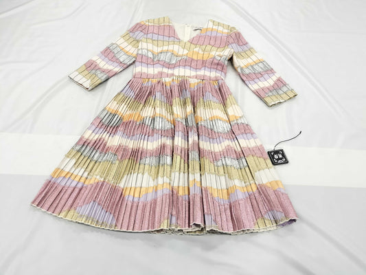 Dior Lamé Pink V-Neck Pleated Dress, Size 34