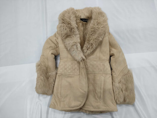 (10312_0068)▼GUCCI Gucci Mouton Jacket with GG Pattern Made with Lapin Fur, Size 42 Coat