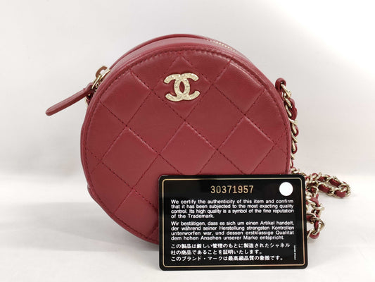 (10305_0002) CHANEL CHANEL Round Chain Shoulder Bag AP0245 Red Gold Hardware Lambskin 30371957 Shoulder Bag