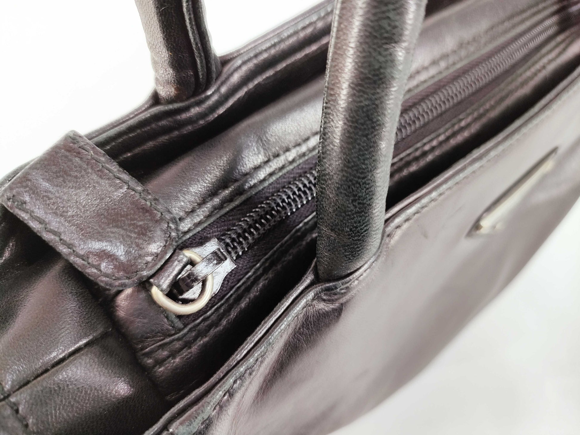 PRADA Prada Handbag with Triangle Logo, All Leather, Black, with Warranty Card
