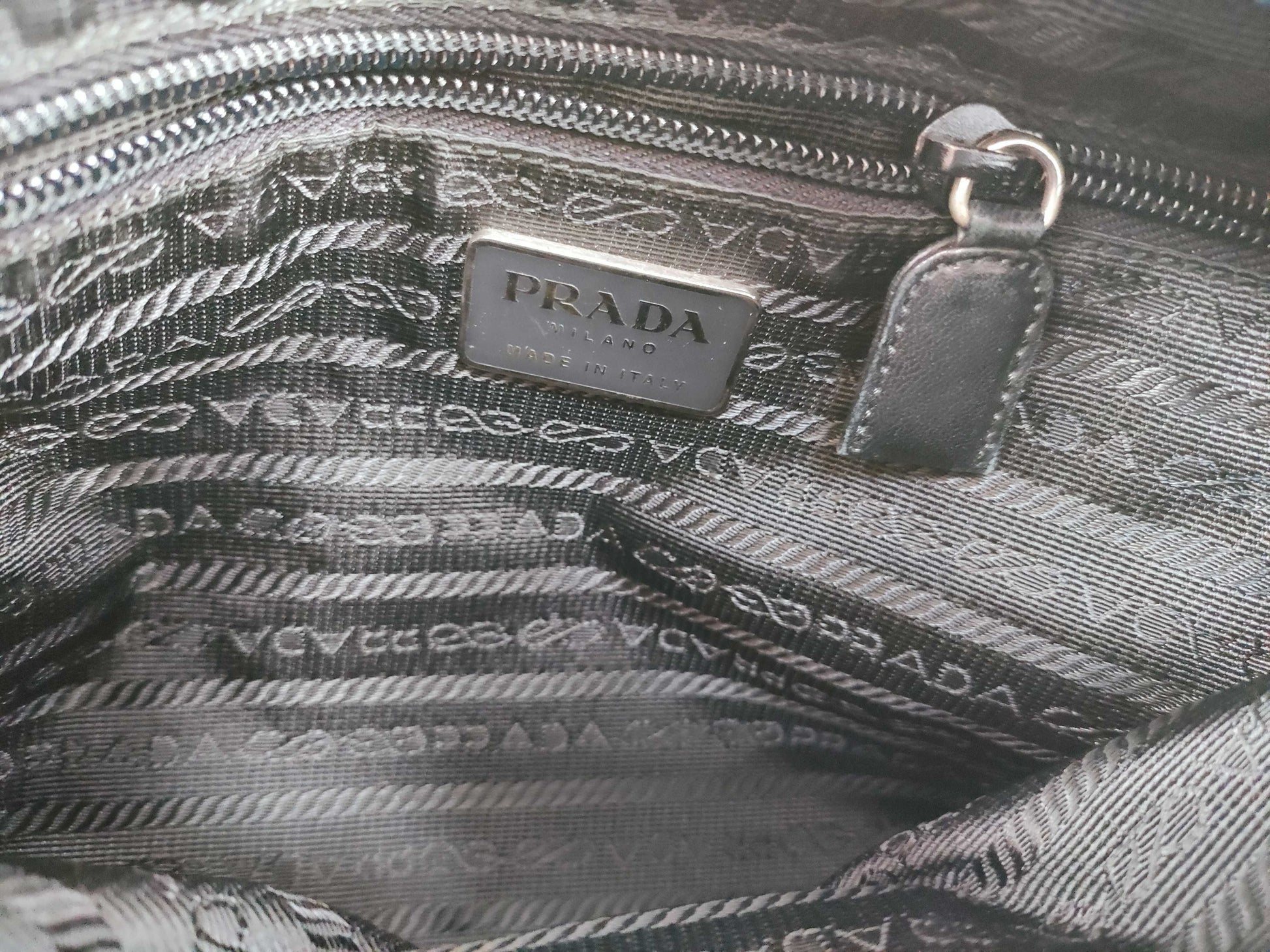 PRADA Prada Handbag with Triangle Logo, All Leather, Black, with Warranty Card