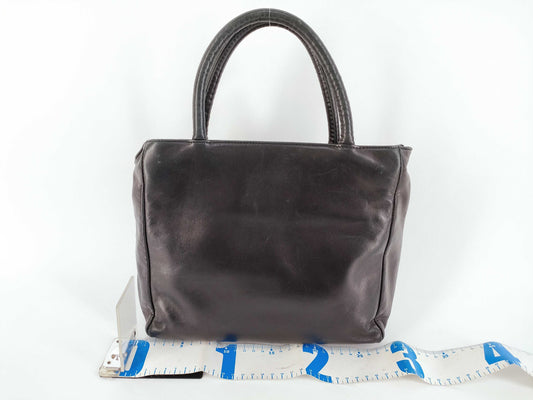 PRADA Prada Handbag with Triangle Logo, All Leather, Black, with Warranty Card