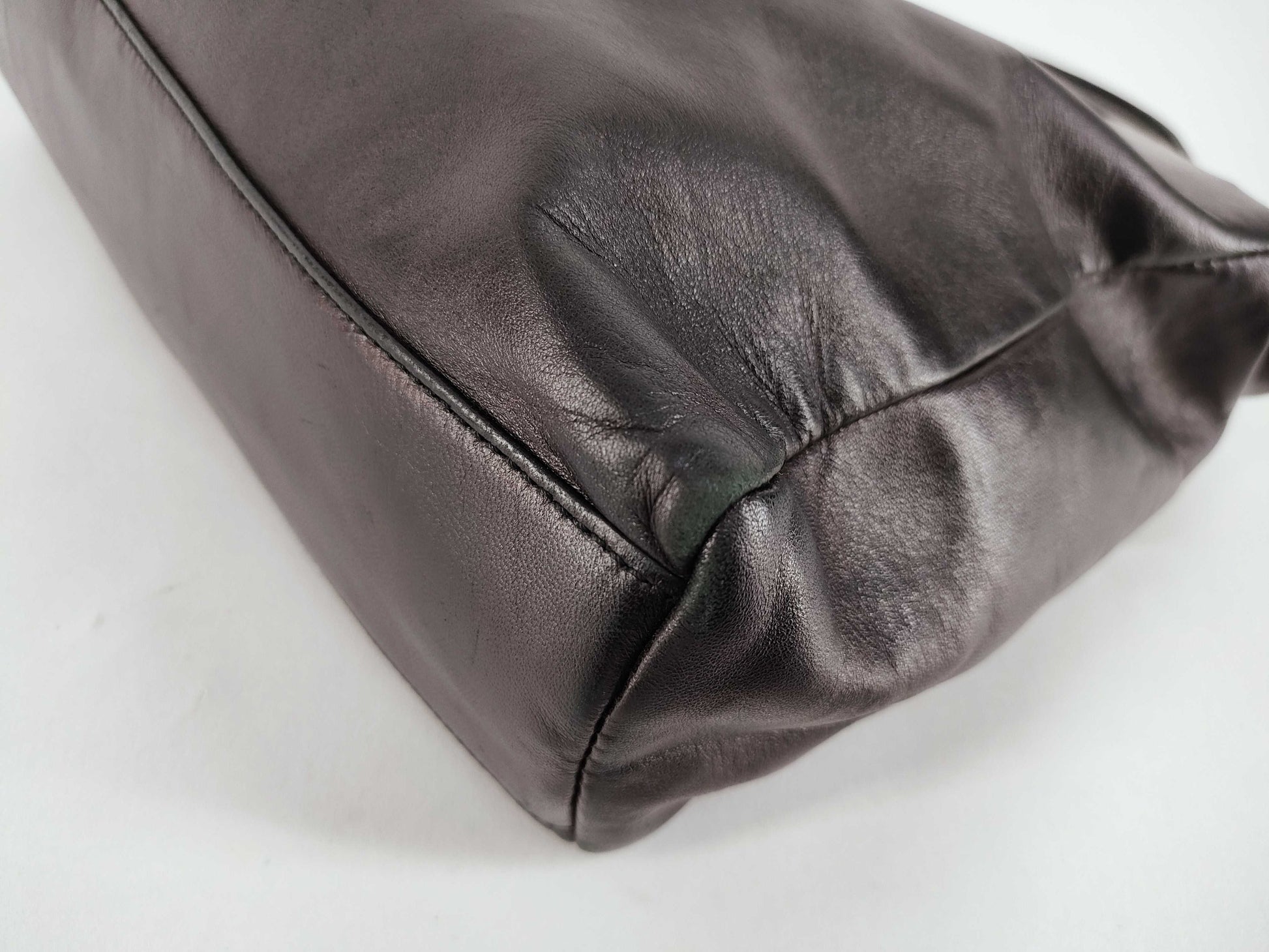 PRADA Prada Handbag with Triangle Logo, All Leather, Black, with Warranty Card