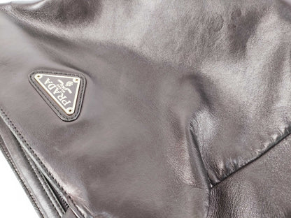 PRADA Prada Handbag with Triangle Logo, All Leather, Black, with Warranty Card