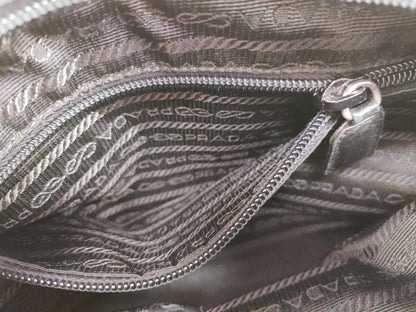 PRADA Prada Handbag with Triangle Logo, All Leather, Black, with Warranty Card
