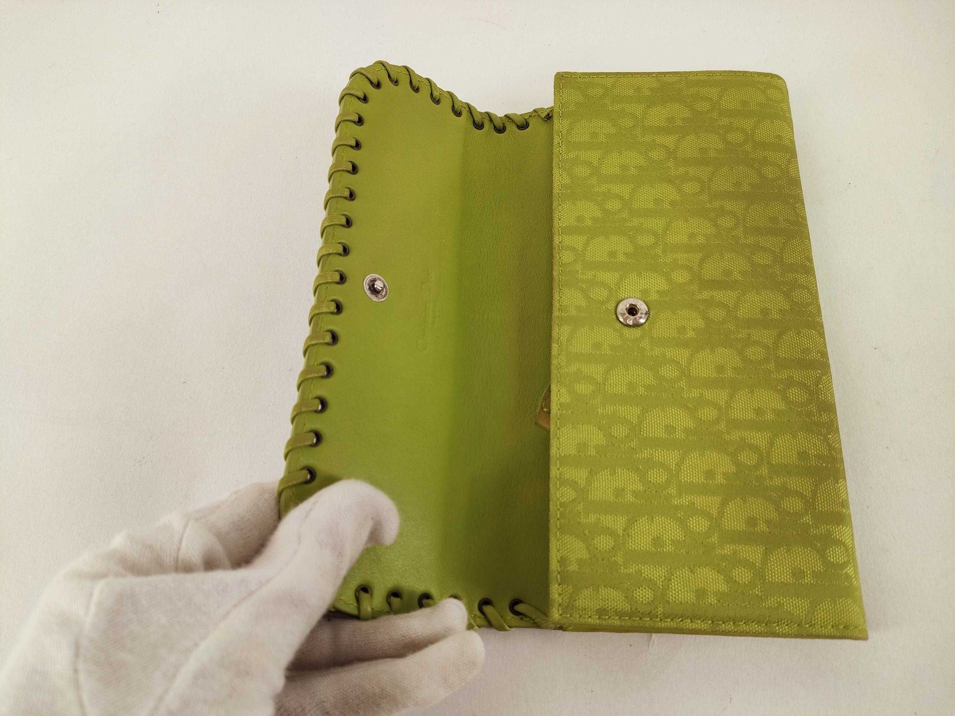 Dior Trotter Christian Dior Long Wallet Ethnic Heart Trotter Green Wallet